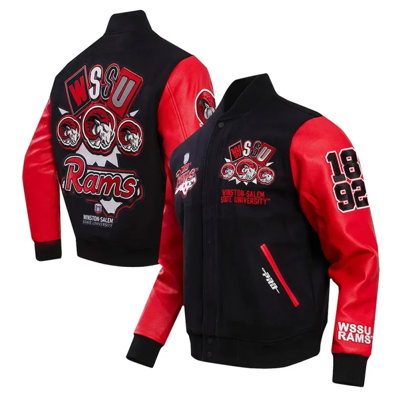 Winston-Salem State Rams Homecoming Black and Red Varsity Jacket